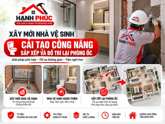 Xây Mới Nhà Vệ Sinh, Cải Tạo Và Bố Trí Lại Công Năng Phòng Ốc – Hạnh Phúc