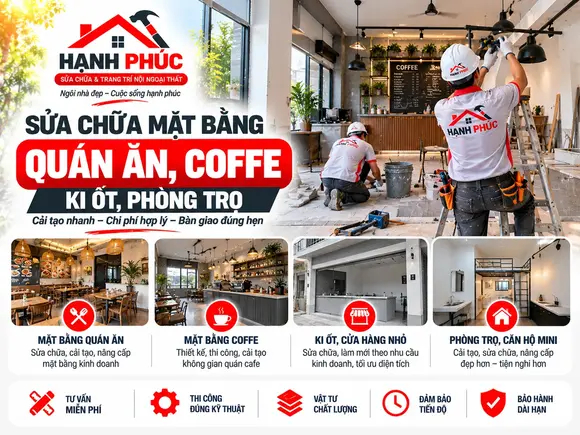 Sửa Chữa Mặt Bằng Quán Ăn, Coffee, Kiot, Phòng Trọ: Bí Quyết Tối Ưu Chi Phí & Tiến Độ