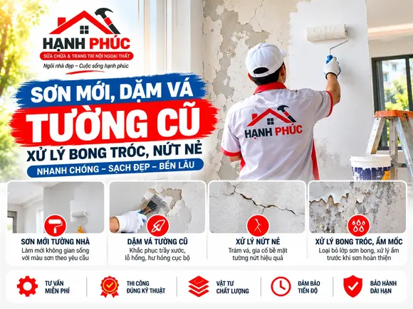 Sơn Mới, Dặm Vá Tường Cũ – Xử Lý Bong Tróc, Nứt Nẻ Hiệu Quả